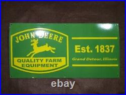 Porcelain John Deere Estb 1837 Enamel Metal Sign Plate Size 36 x 18 Inches