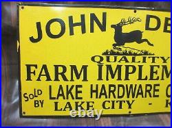 Porcelain John Deere Farm Enamel Metal Sign Plate Size 30 x 15 Inches
