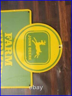 Porcelain John Deere Farm Equipment Enamel Metal Sign Size 28.5 x 17.5 Inches