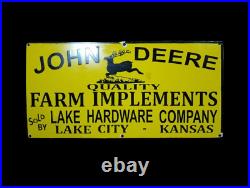Porcelain John Deere Farm Implement Enamel Metal Sign Size 30 x 15 Inches