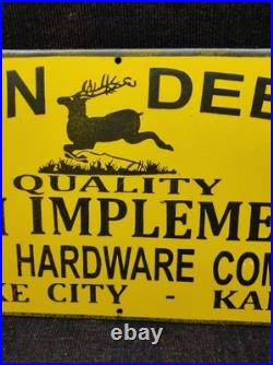 Porcelain John Deere Farm Implements Enamel Metal Sign Plate Size 30 x 18 Inch