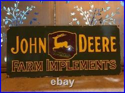 Porcelain John Deere Farm Implements Sign Enamel 22 by 54 Inches Double Sided