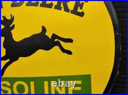 Porcelain John Deere Gasoline Enamel Metal Sign Plate Size 30 Inches Round Porcelain John Deere Gasoline Enamel Metal Sign Plate Size 30 Inches Round