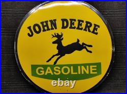 Porcelain John Deere Gasoline Enamel Metal Sign Plate Size 30 Inches Round Porcelain John Deere Gasoline Enamel Metal Sign Plate Size 30 Inches Round