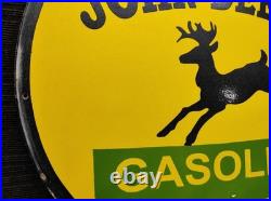 Porcelain John Deere Gasoline Enamel Metal Sign Plate Size 30 Inches Round Porcelain John Deere Gasoline Enamel Metal Sign Plate Size 30 Inches Round