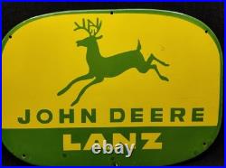 Porcelain John Deere LANZ Enamel Metal Sign Plate Size 30 x 22 Inches