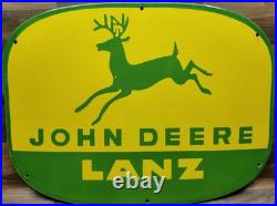 Porcelain John Deere LANZ Enamel Metal Sign Size 30 x 22 Inches