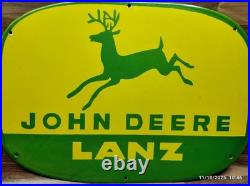 Porcelain John Deere LANZ Enamel Metal Sign Size 30 x 22 Inches Porcelain John Deere LANZ Enamel Metal Sign Size 30 x 22 Inches