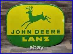 Porcelain John Deere Lanz Enamel Metal Sign Plate Size 30 x 22 Inches