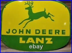 Porcelain John Deere Lanz Enamel Metal Sign Plate Size 30 x 22 Inches
