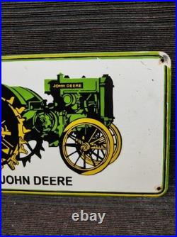 Porcelain John Deere Metal Sign Plate Size 24 x 13 Inches Porcelain John Deere Metal Sign Plate Size 24 x 13 Inches