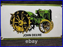 Porcelain John Deere Metal Sign Plate Size 24 x 13 Inches Porcelain John Deere Metal Sign Plate Size 24 x 13 Inches