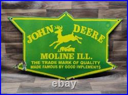Porcelain John Deere Moline Enamel Metal Sign Plate Size 30 x 18 Inches