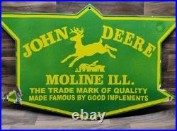 Porcelain John Deere Moline Enamel Metal Sign Plate Size 30 x 18 Inches