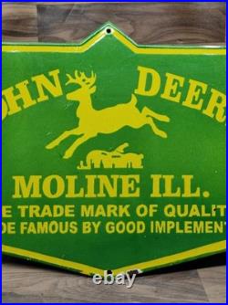 Porcelain John Deere Moline Enamel Metal Sign Plate Size 30 x 18 Inches