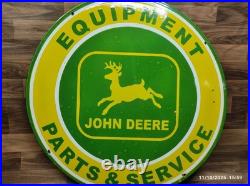 Porcelain John Deere Parts & Service Enamel Metal Sign Size 30 Inches Round