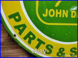Porcelain John Deere Parts & Service Enamel Metal Sign Size 30 Inches Round
