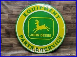 Porcelain John Deere Parts & Service Enamel Metal Sign Size 30 Inches Round