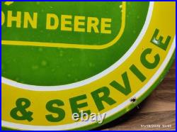 Porcelain John Deere Parts & Service Enamel Metal Sign Size 30 Inches Round