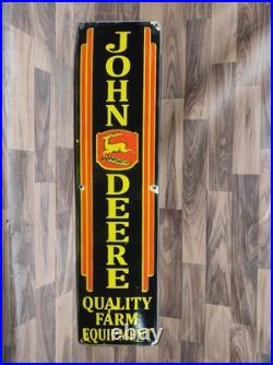 Porcelain John Deere Quality Farm Enamel Metal Sign Plate Size 40 x 10 Inches