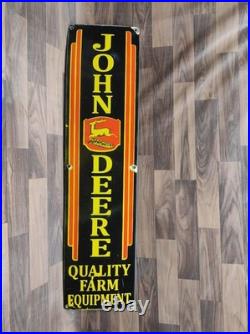 Porcelain John Deere Quality Farm Enamel Metal Sign Plate Size 40 x 10 Inches