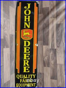 Porcelain John Deere Quality Farm Enamel Metal Sign Plate Size 40 x 10 Inches