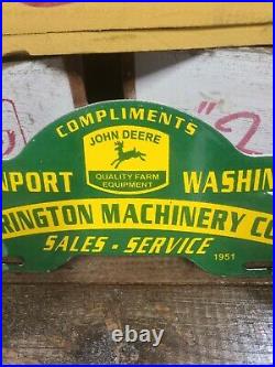 Porcelain John Deere Quality Farm Equipment Tractor Plate Topper Sign Gas Oil