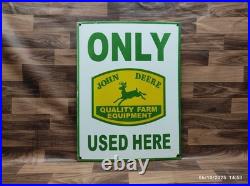 Porcelain John Deere Used Here Enamel Metal Sign Plate Size 24 x 18 Inches Porcelain John Deere Used Here Enamel Metal Sign Plate Size 24 x 18 Inches