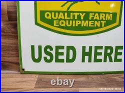 Porcelain John Deere Used Here Enamel Metal Sign Plate Size 24 x 18 Inches