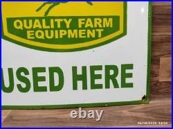 Porcelain John Deere Used Here Enamel Metal Sign Plate Size 24 x 18 Inches