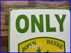 Porcelain John Deere Used Here Enamel Metal Sign Plate Size 24 x 18 Inches