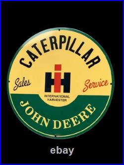 Porcelian Caterpillar John Deere Enamel Sign Size 30x30 Inches Double Sided