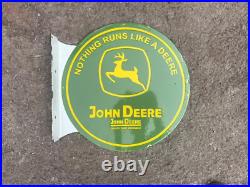 Porcelian John Deere Enamel Sign Size 24x24 Inches Double Sided With Flange