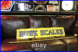 RARE 1950s HOWE SCALE PORCEALIN METAL SIGN CONSTRUCTION GAS OIL FARM CAT DEERE