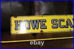 RARE 1950s HOWE SCALE PORCEALIN METAL SIGN CONSTRUCTION GAS OIL FARM CAT DEERE