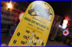 RARE 1950s JOHN DEERE DODGE CITY KANSAS STAMPED METAL THERMOMETER SIGN TRACTOR