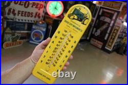 RARE 1950s JOHN DEERE DODGE CITY KANSAS STAMPED METAL THERMOMETER SIGN TRACTOR