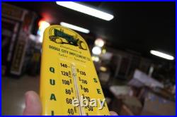 RARE 1950s JOHN DEERE DODGE CITY KANSAS STAMPED METAL THERMOMETER SIGN TRACTOR