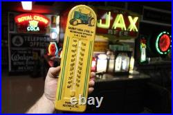 RARE 1950s JOHN DEERE GMC ROCHELLE ILL EMBOSSED METAL THERMOMETER SIGN TRACTOR