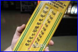 RARE 1950s JOHN DEERE GMC ROCHELLE ILL EMBOSSED METAL THERMOMETER SIGN TRACTOR