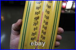 RARE 1950s JOHN DEERE GMC ROCHELLE ILL EMBOSSED METAL THERMOMETER SIGN TRACTOR