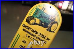 RARE 1950s JOHN DEERE GMC ROCHELLE ILL EMBOSSED METAL THERMOMETER SIGN TRACTOR