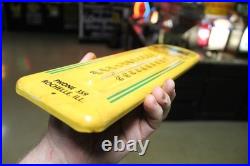 RARE 1950s JOHN DEERE GMC ROCHELLE ILL EMBOSSED METAL THERMOMETER SIGN TRACTOR