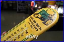RARE 1950s JOHN DEERE GMC ROCHELLE ILL EMBOSSED METAL THERMOMETER SIGN TRACTOR