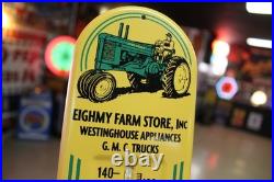 RARE 1950s JOHN DEERE GMC TRUCKS ROCHELLE IL. METAL THERMOMETER SIGN TRACTOR