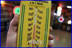RARE 1950s JOHN DEERE GMC TRUCKS ROCHELLE IL. METAL THERMOMETER SIGN TRACTOR