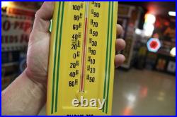 RARE 1950s JOHN DEERE GMC TRUCKS ROCHELLE IL. METAL THERMOMETER SIGN TRACTOR