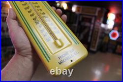 RARE 1950s JOHN DEERE GMC TRUCKS ROCHELLE IL. METAL THERMOMETER SIGN TRACTOR