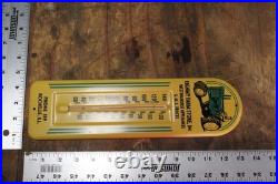 RARE 1950s JOHN DEERE GMC TRUCKS ROCHELLE IL. METAL THERMOMETER SIGN TRACTOR