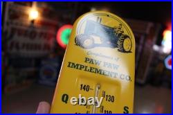 RARE 1950s JOHN DEERE PAW PAW ILLINOIS STAMPED METAL THERMOMETER SIGN TRACTOR